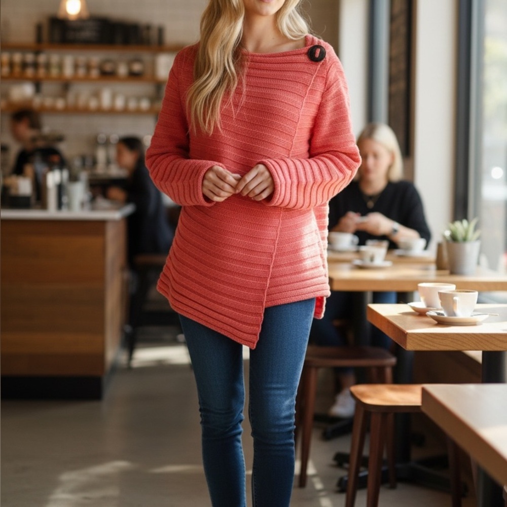 Pure hand knit. Women's Coral Sweater